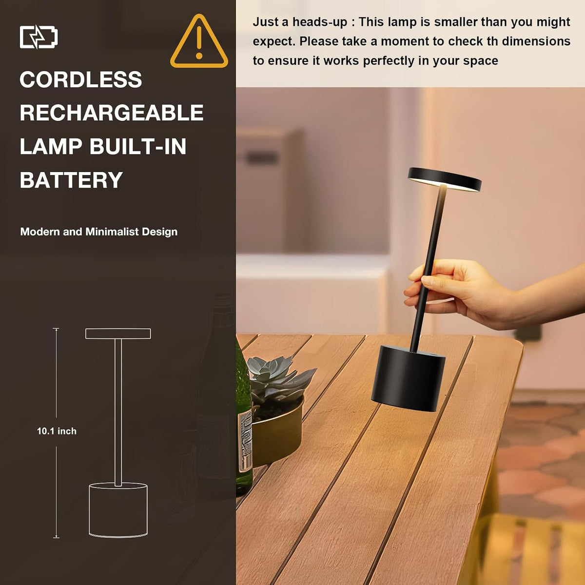 Lámpara de mesa recargable inalámbrica, funciona con batería de 400...