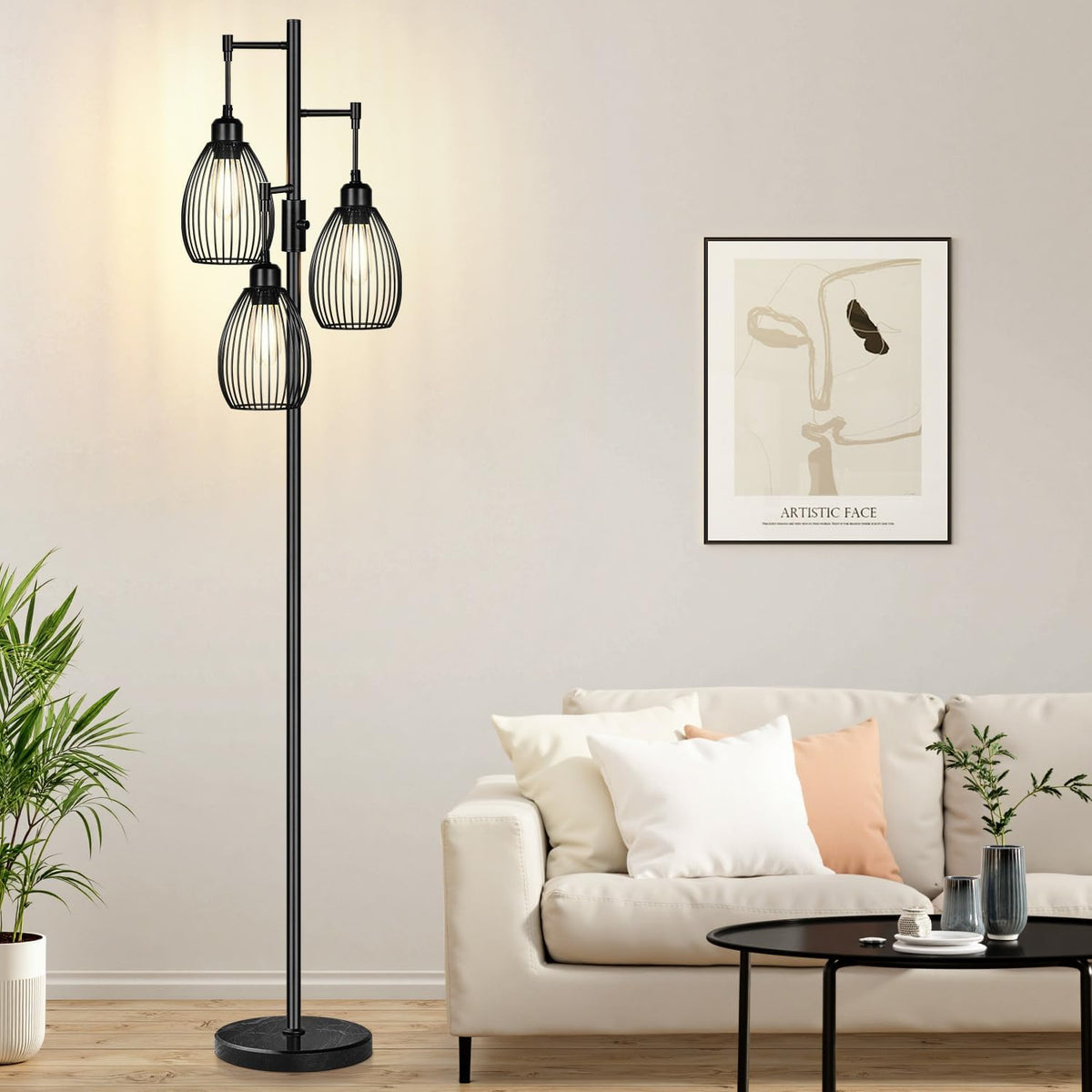 Lámpara de pie regulable, 3 bombillas LED de 800LM incluidas, lámpa...