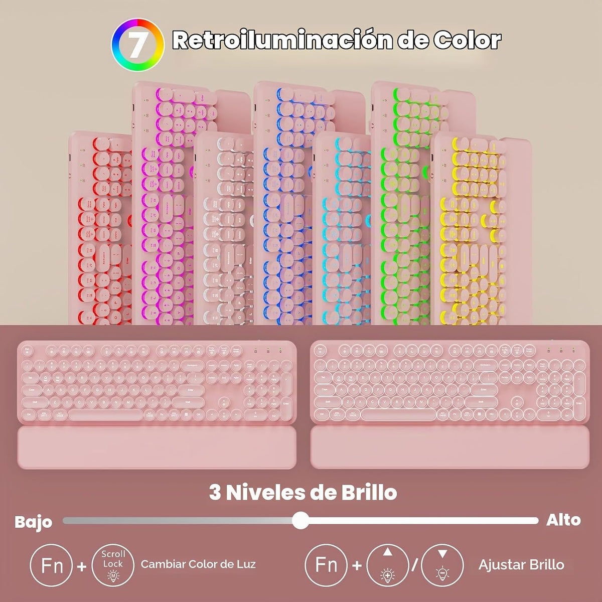 Combo de teclado y mouse inalámbricos retroiluminados, teclado retr...
