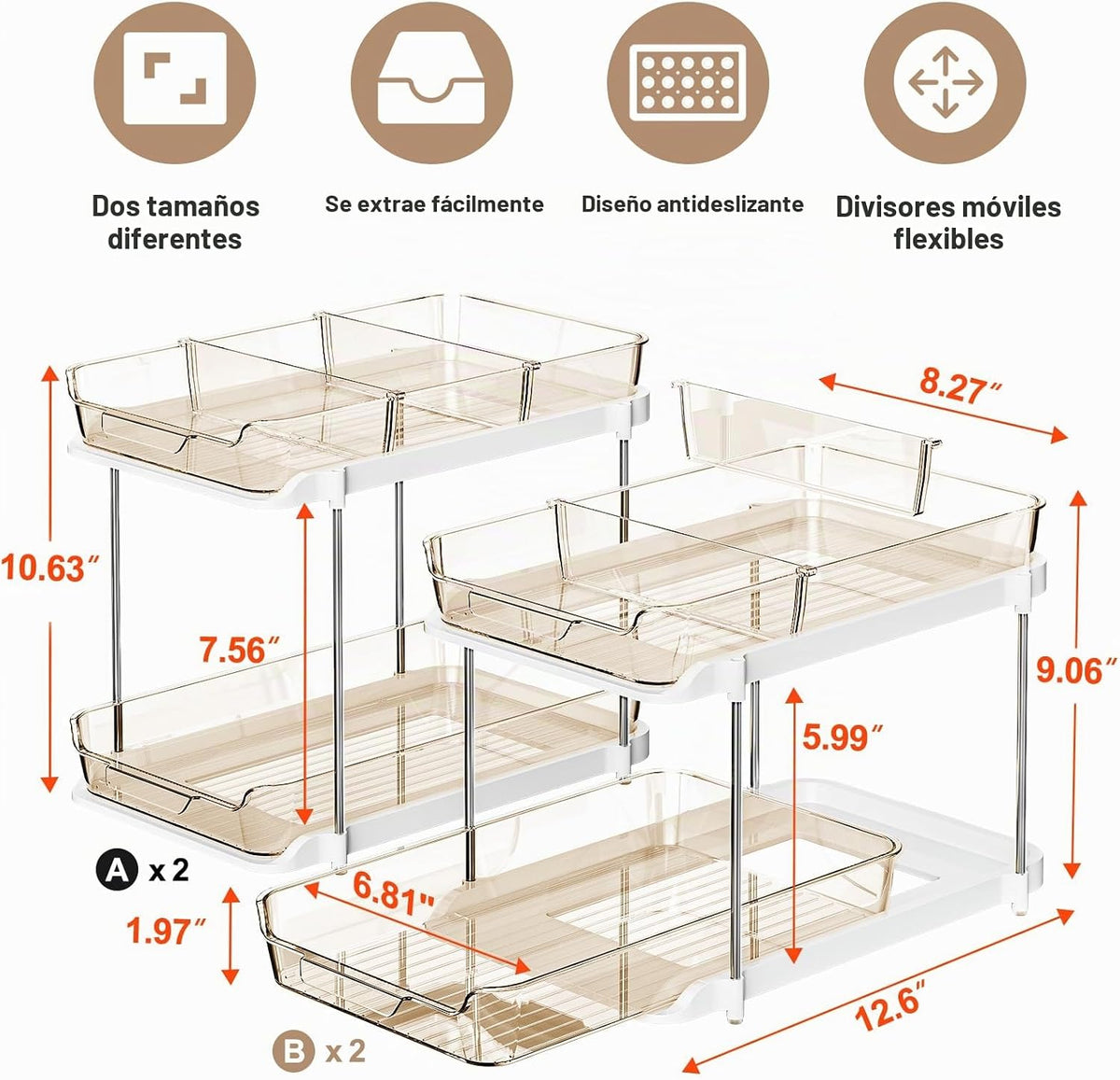 Delamu Organizadores y almacenamiento multiusos de 2 niveles para d...
