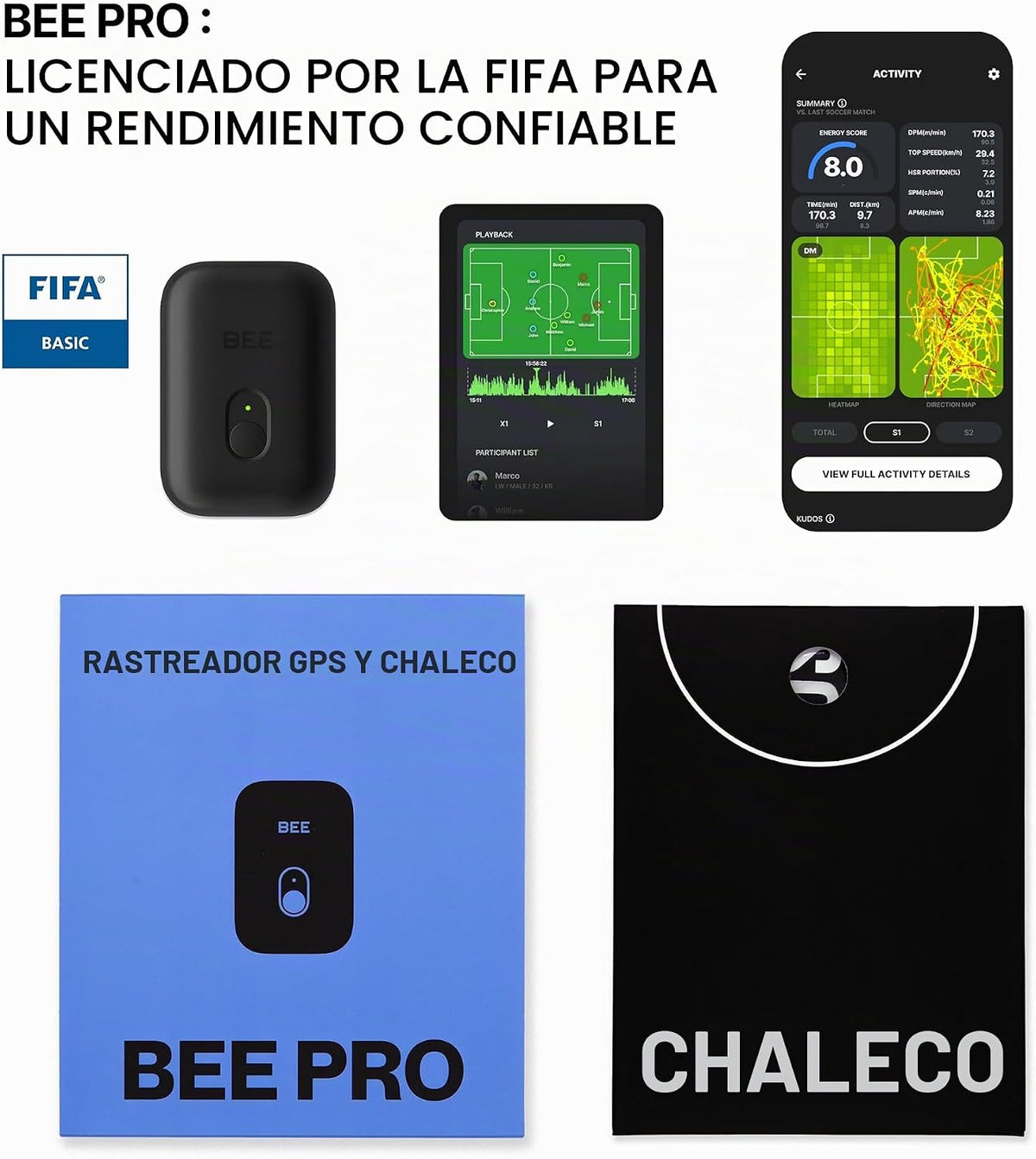 SOCCERBEE BEE - Chaleco rastreador GPS de fútbol con BEE PRO 2, tal...