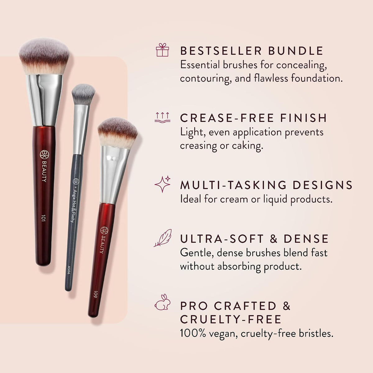 BK Beauty Set de brochas - A506, 109 y 101 para corrector, base con...