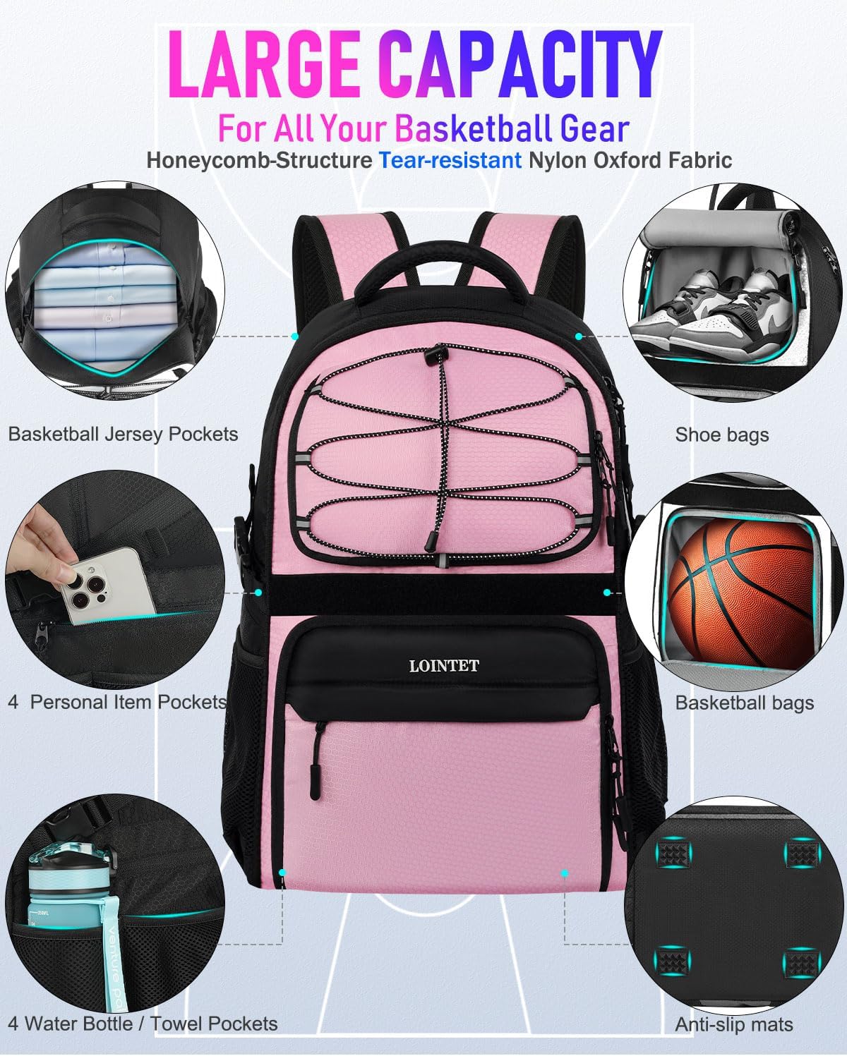 LOINTET - Mochila de baloncesto con compartimento para pelotas y za...