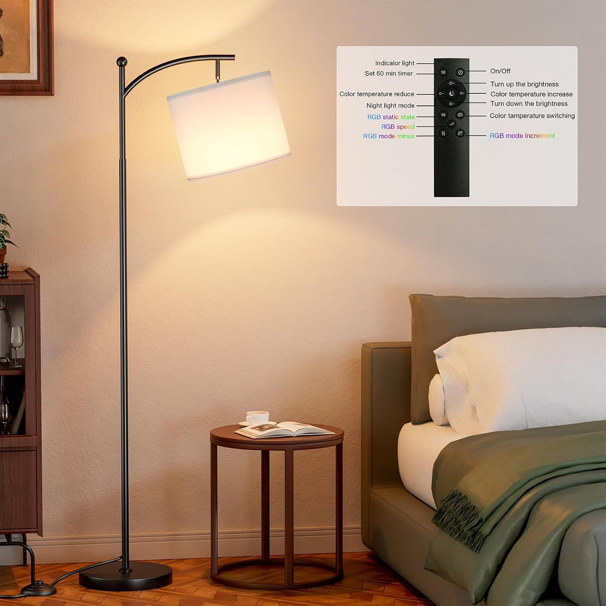 Ambimall Lámparas de pie con bombilla inteligente, RGB + temperatur...