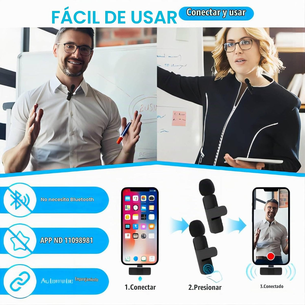 PQRQP Micrófono Lavalier Inalámbrico Dual para iPhone, iPad, Videoc...