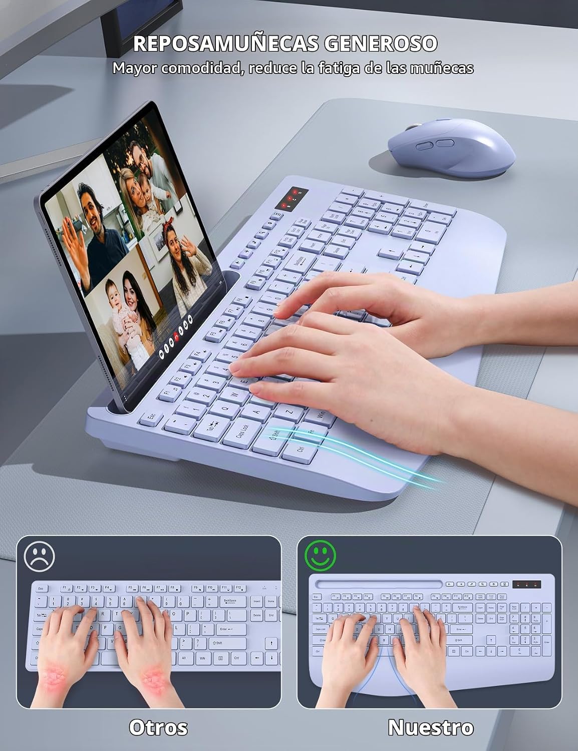 Combo de teclado y mouse inalámbrico - Teclado ergonómico de tamaño...
