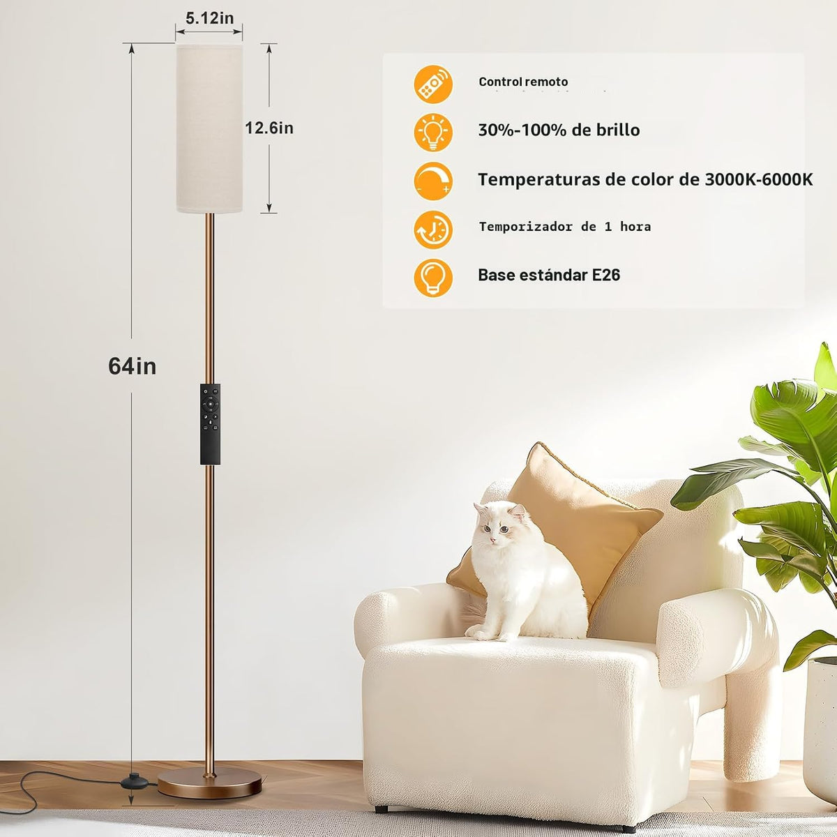 Ambimall Lámparas de pie de 64 pulgadas para sala de estar con cont...