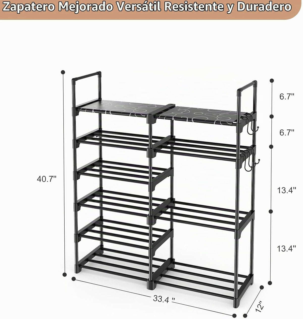 ROJASOP Organizador de zapatos, zapatero de metal de 6 niveles para...