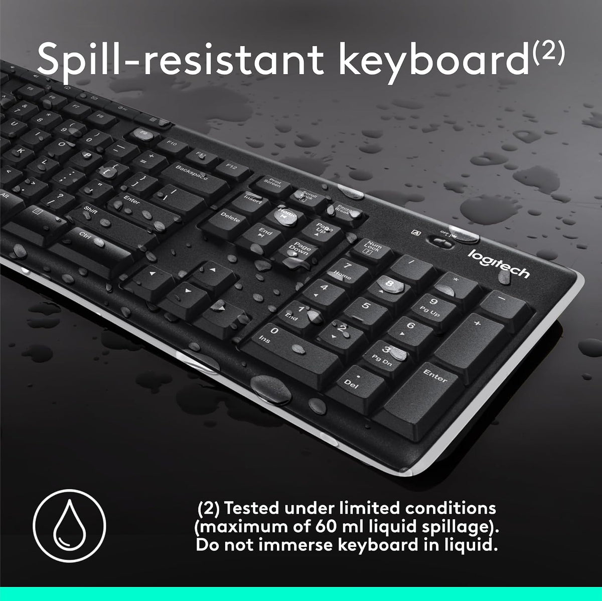 Teclado inalámbrico K270, receptor unificador USB, color negro, Neg...