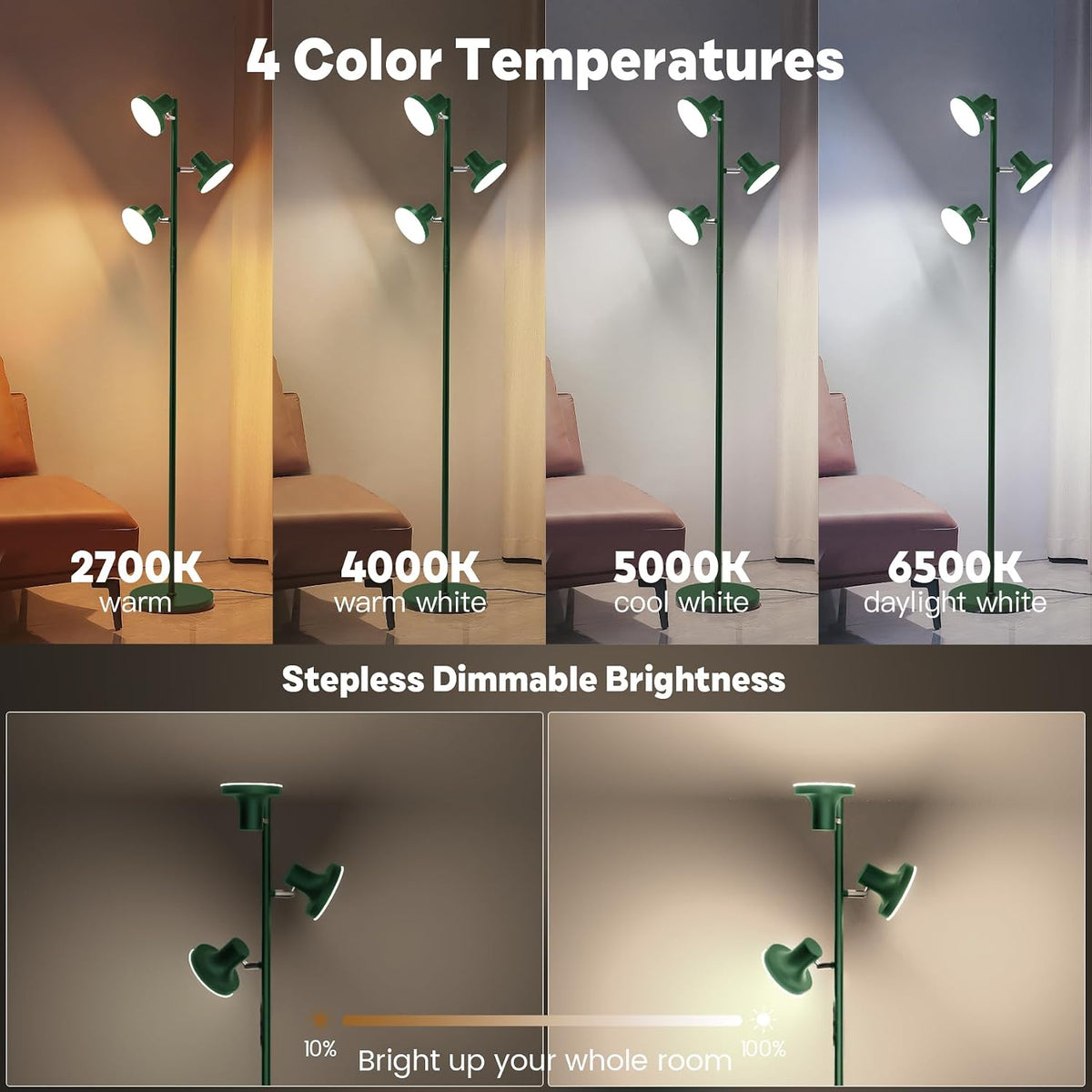 SIBRILLE Lámpara de pie LED de árbol de 36W, lámpara de pie ajustab...