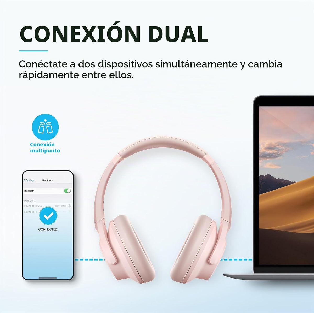 Auriculares Soundcore by Anker Q20i con funda protectora, rosa, paq...