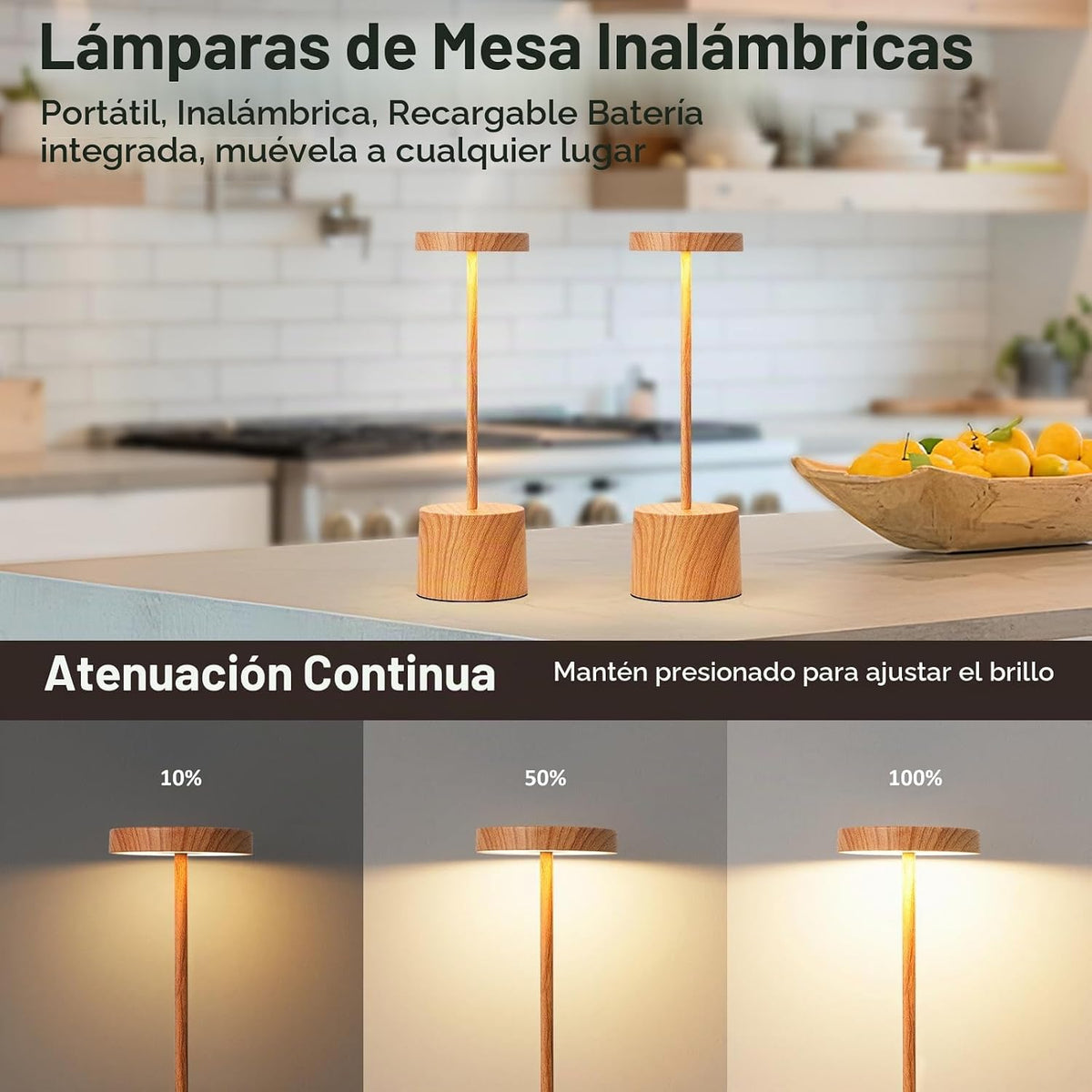 Kakanuo Lámpara Inalámbrica Recargable de Madera sin Cable - Contro...