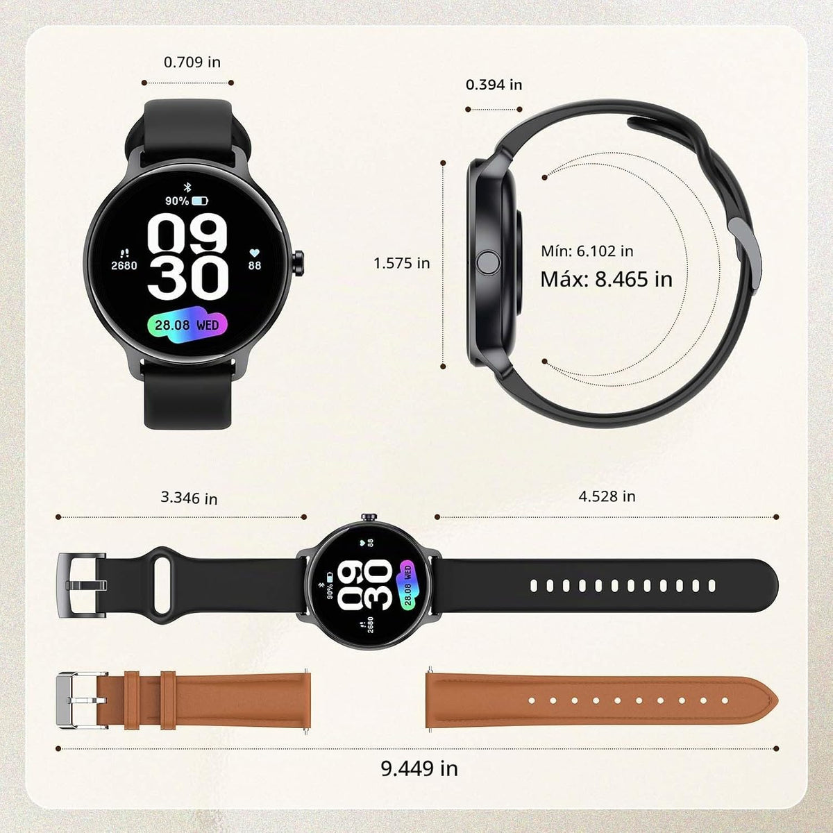 Reloj inteligente para mujeres y hombres, 1.27 pulgadas HD AMOLED e...
