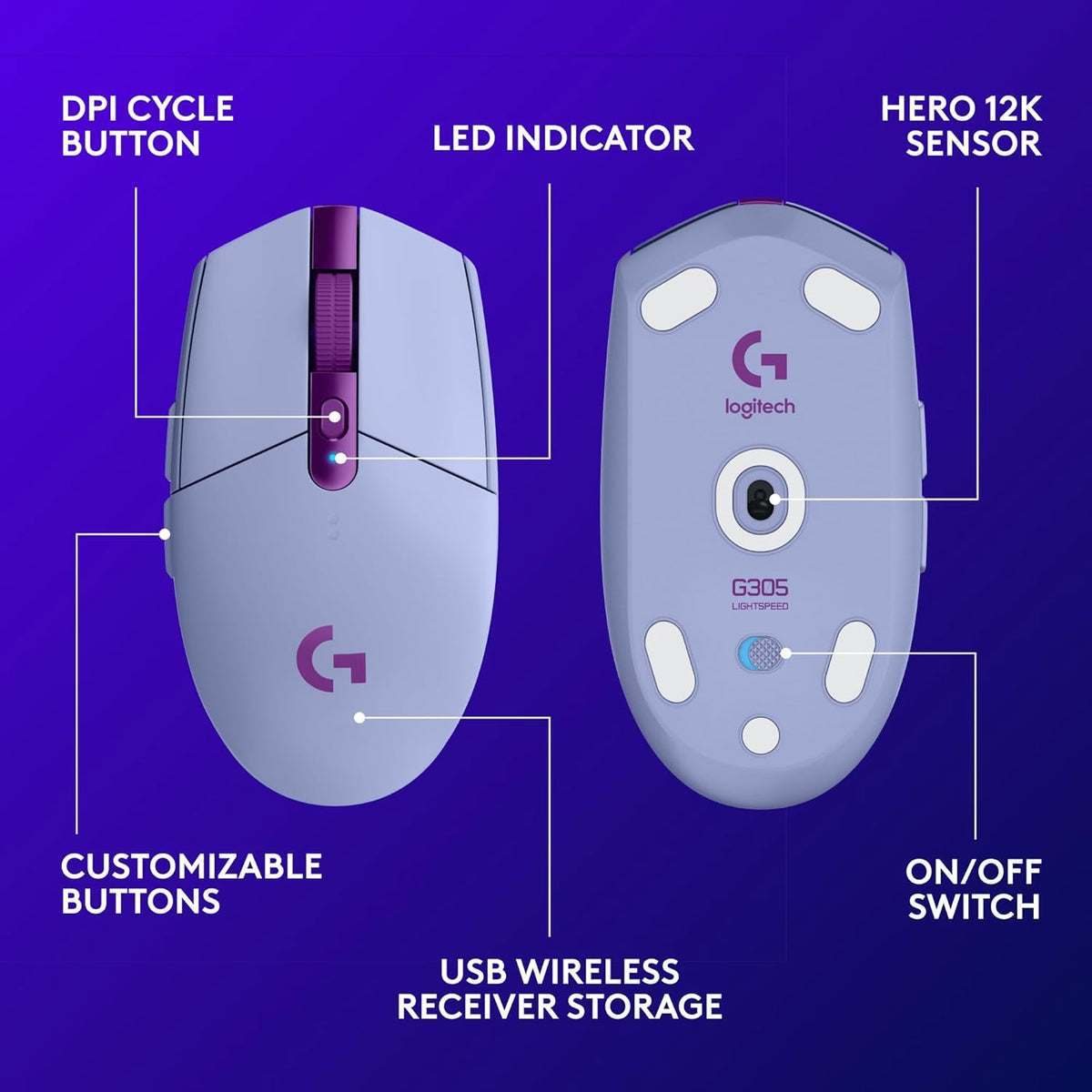 Ratón inalámbrico para juegos Logitech G305 Lightspeed - Lila | 12,...