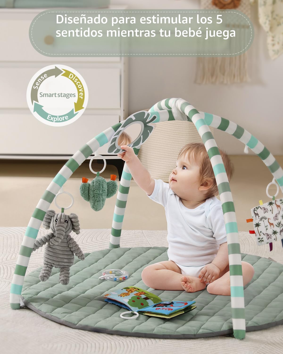 Blissful Diary Baby Play Gym Mat, tapete de juego con 6 juguetes de...