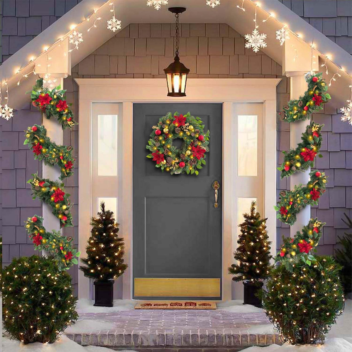 WANNA-CUL Corona de Navidad preiluminada de 24 pulgadas para puerta...