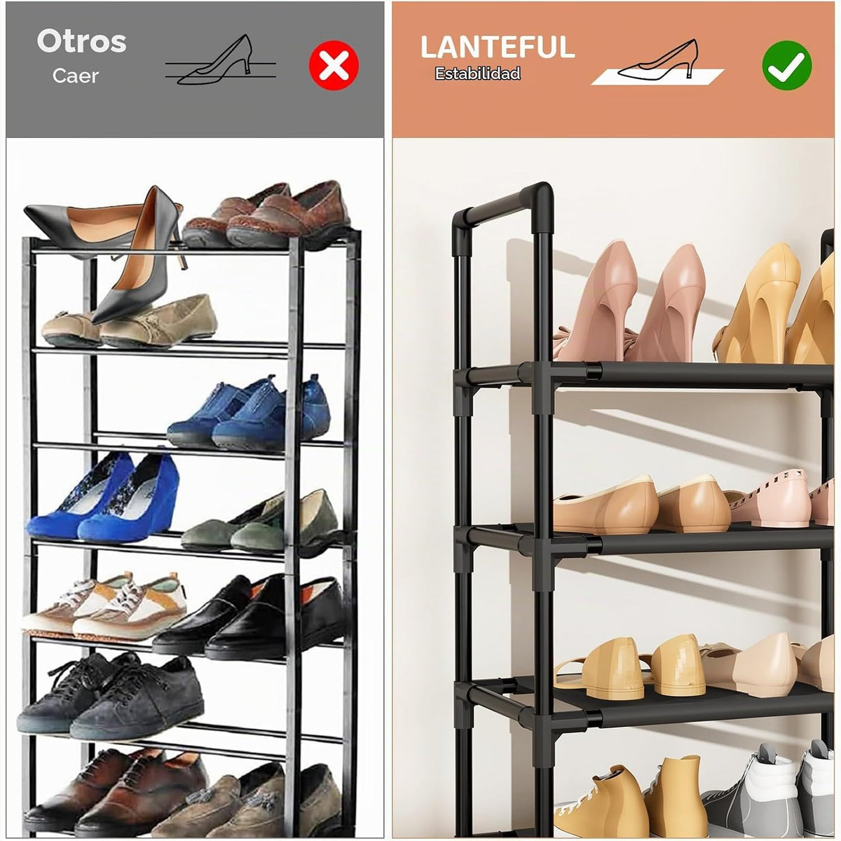 LANTEFUL Zapatero de 10 Niveles, 25 Pares, Organizador de Zapatos A...
