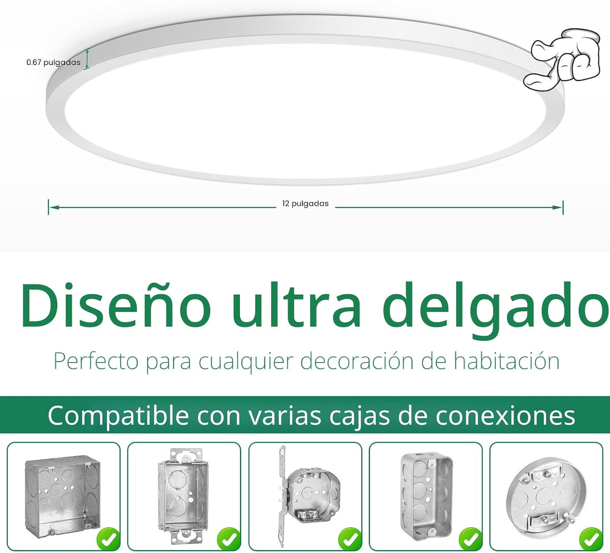 Brightever Lámpara de techo LED de montaje empotrado de 12 pulgadas...