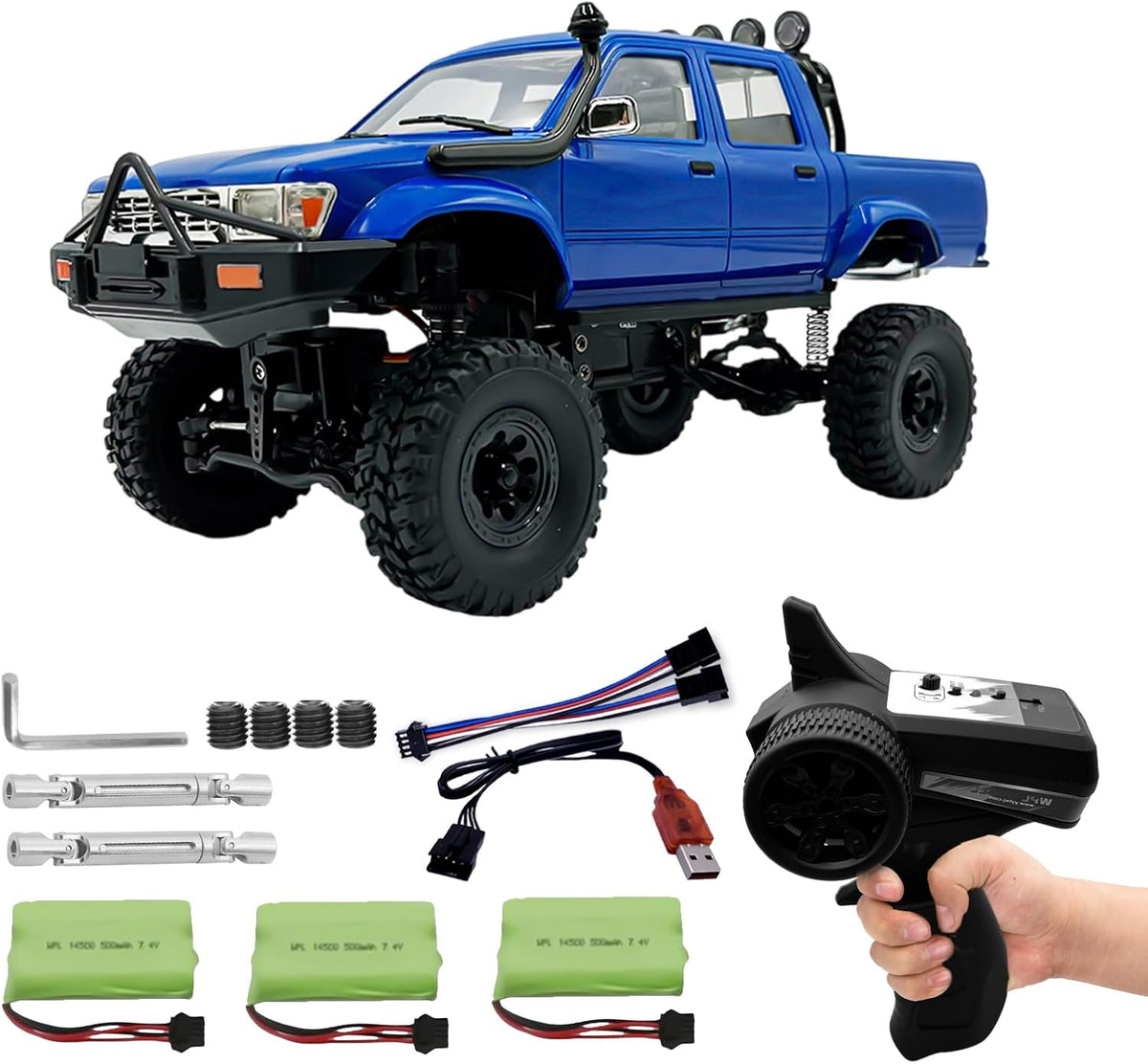 LEOSO WPL C64-1 1:16 4WD RC Rock Crawler con 3 baterías Azul | Cami...