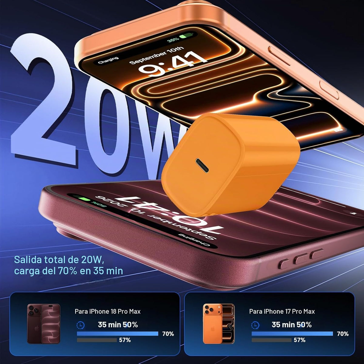 Cargador para iPhone 18 17 16 Pro Max Carga rápida, Cargador USB C...