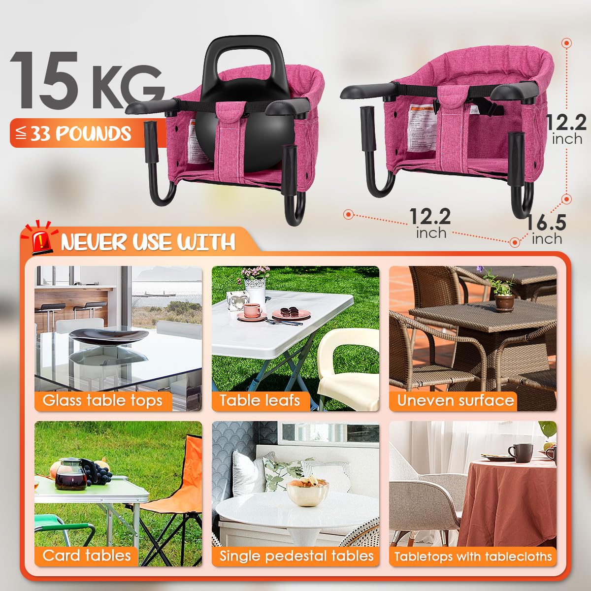 Silla alta de gancho, portátil y plegable para bebés de 6 a 36 mese...