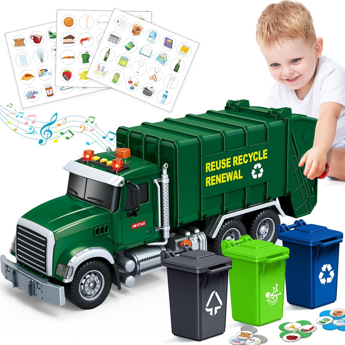 Juguetes para niños de 3, 4, 5, 6, 7, 8 años, camión de basura gran...