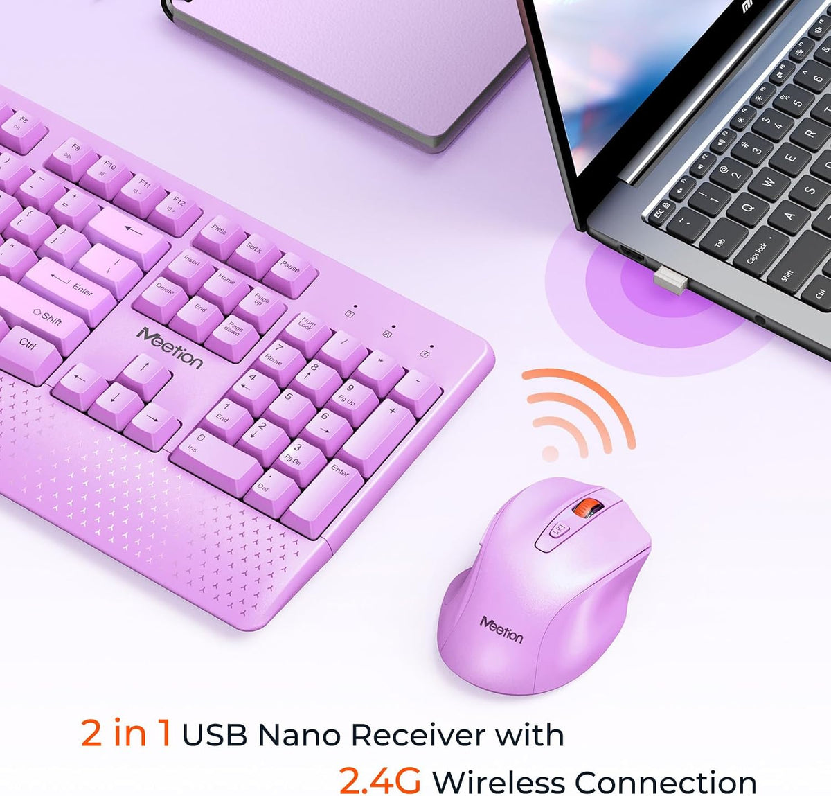 MEETION - Combo de teclado y mouse inalámbricos, tamaño completo co...