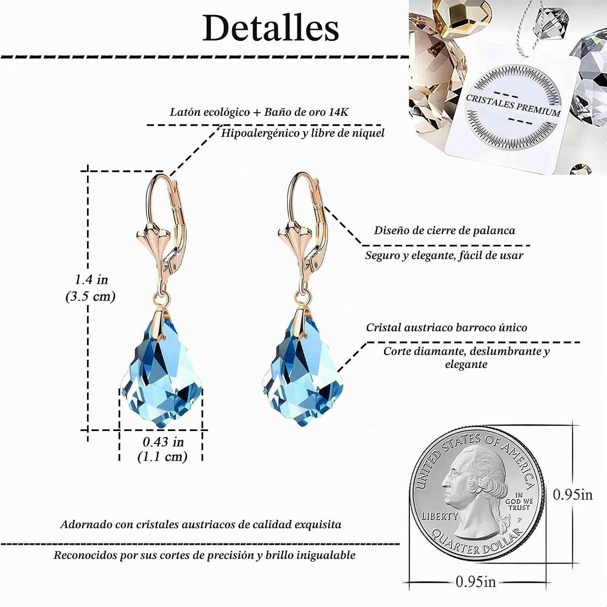 Aretes de cristal austriaco barroco con cierre de palanca para muje...