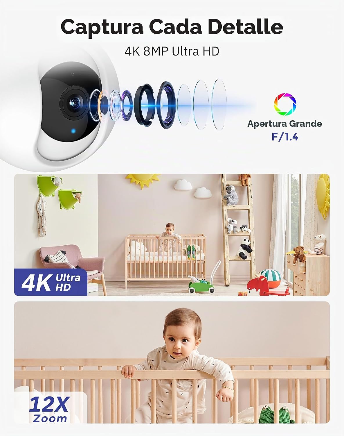 Hugolog Cámara de seguridad interior de 4K 8MP con panorámica\/incl...