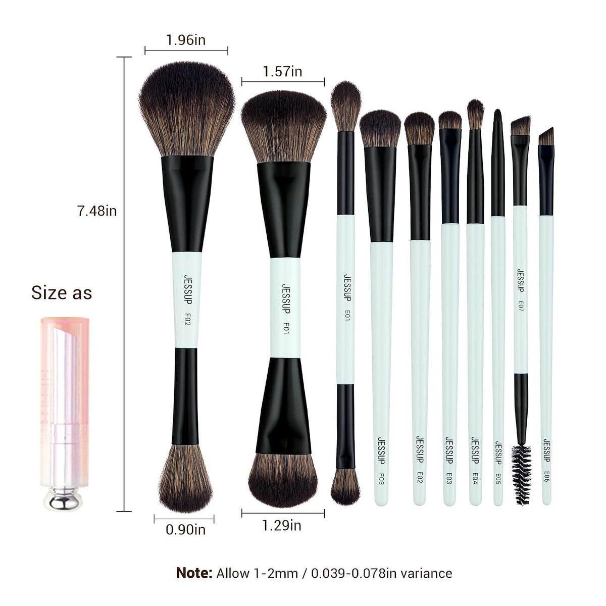 Jessup Juego de brochas de maquillaje, 10 piezas, doble cara para b...