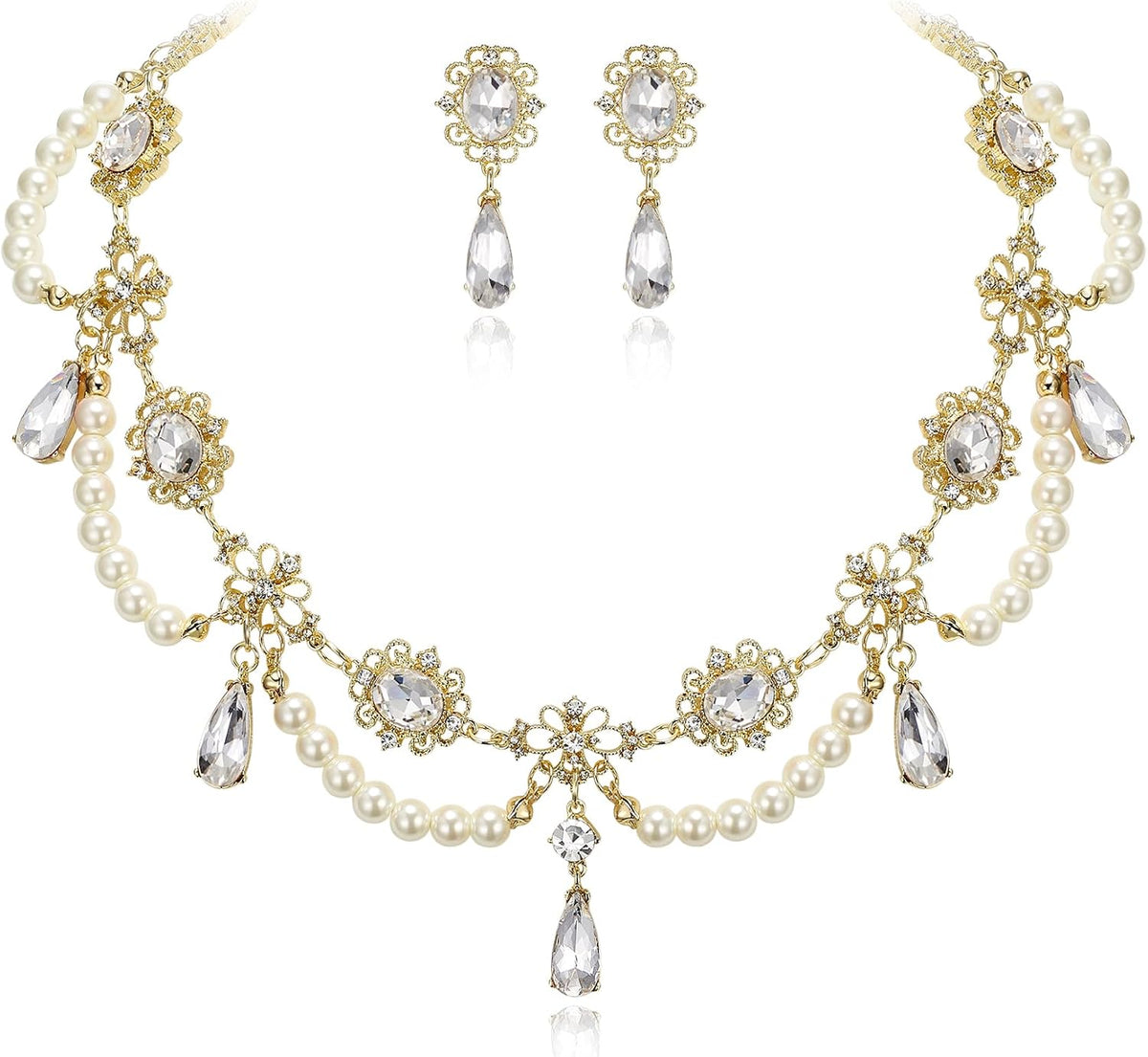 BriLove Conjunto de Collar Estilo Años 1920 de Perlas Simuladas Dis...