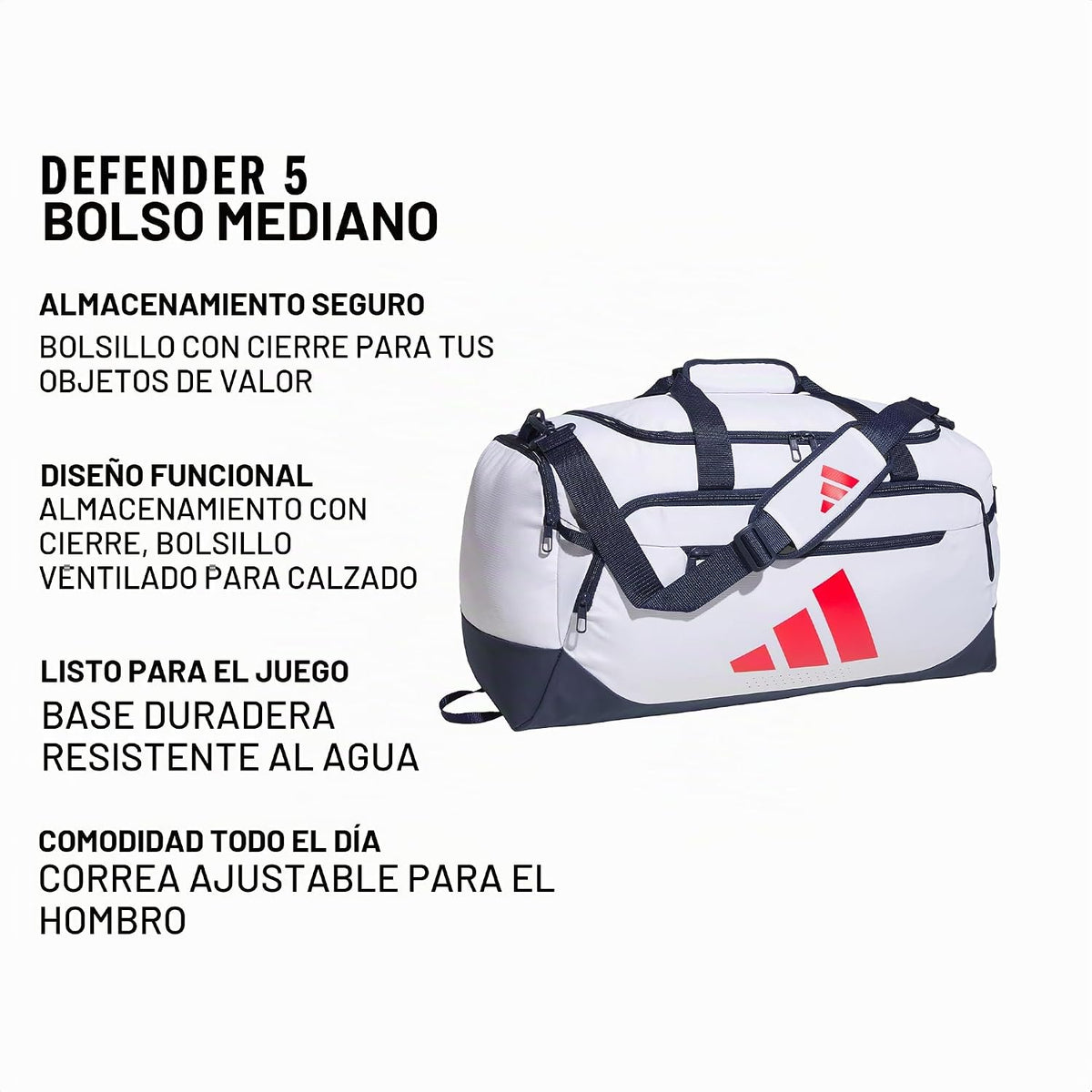 adidas Bolsa de lona Defender, Blanco\/Índigo Nocturno\/Rojo Rubí P...