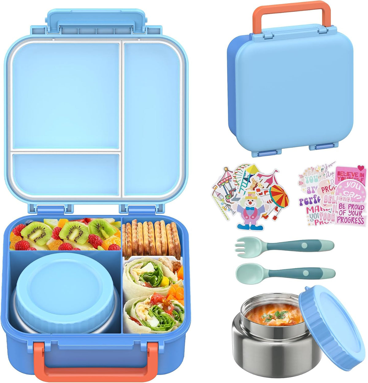 Lonchera Bento para niños con termo de 9 onzas, calcomanías imperme...