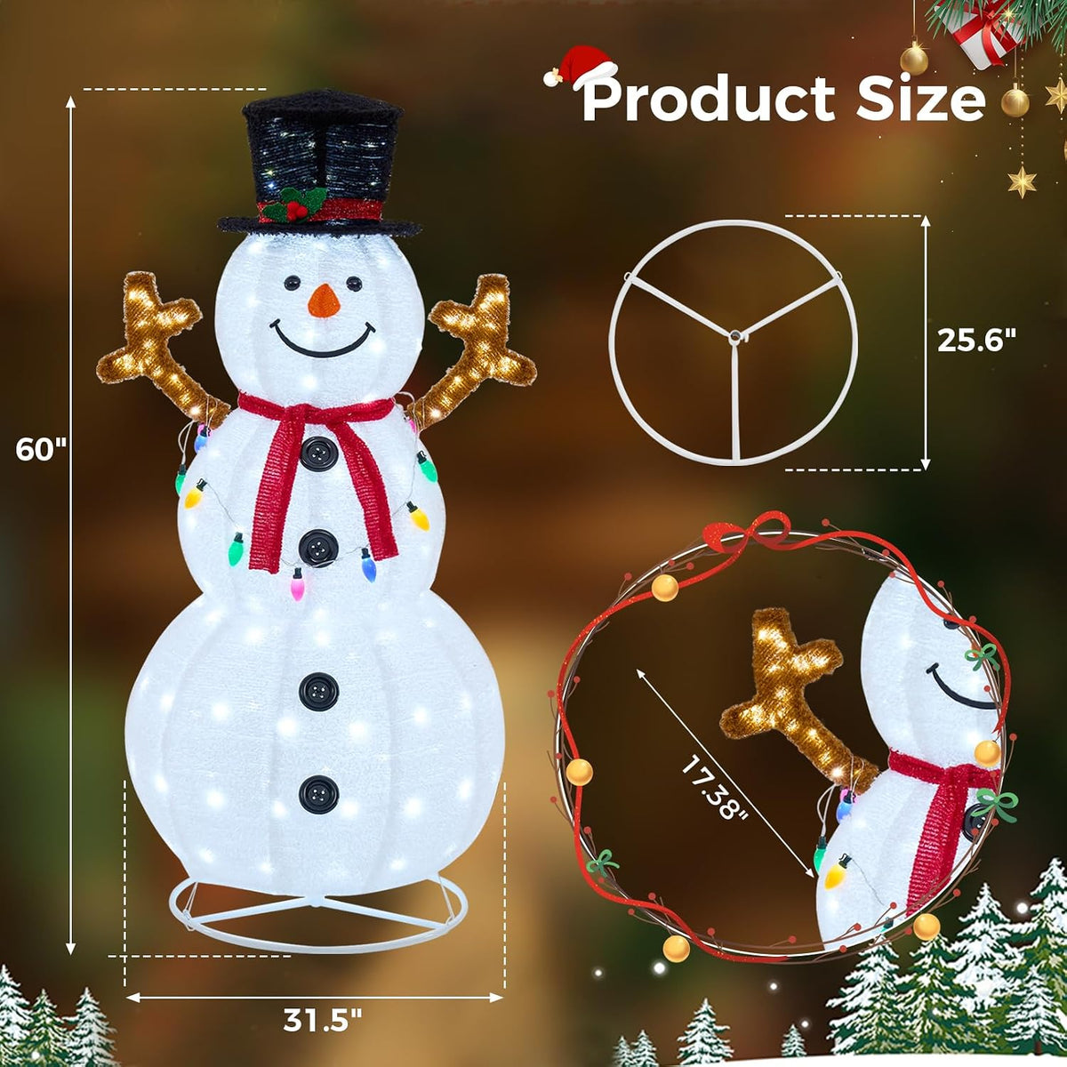 NEWBULIG Muñeco de nieve navideño iluminado de 5 pies, decoración a...
