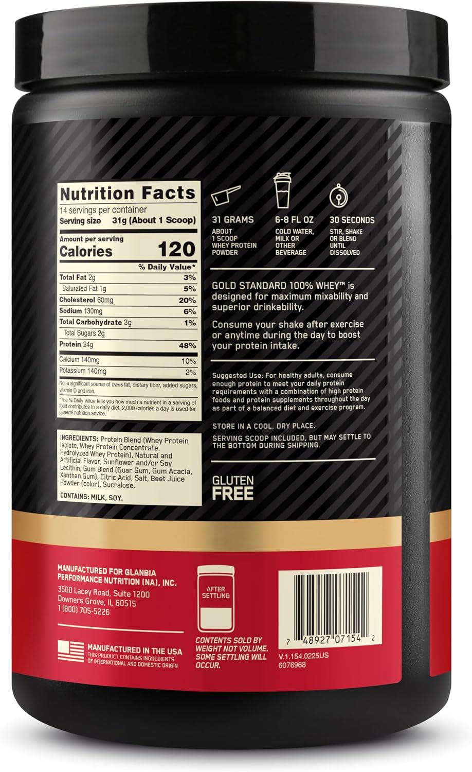 Optimum Nutrition Gold Standard 100% proteína de suero en polvo, fr...