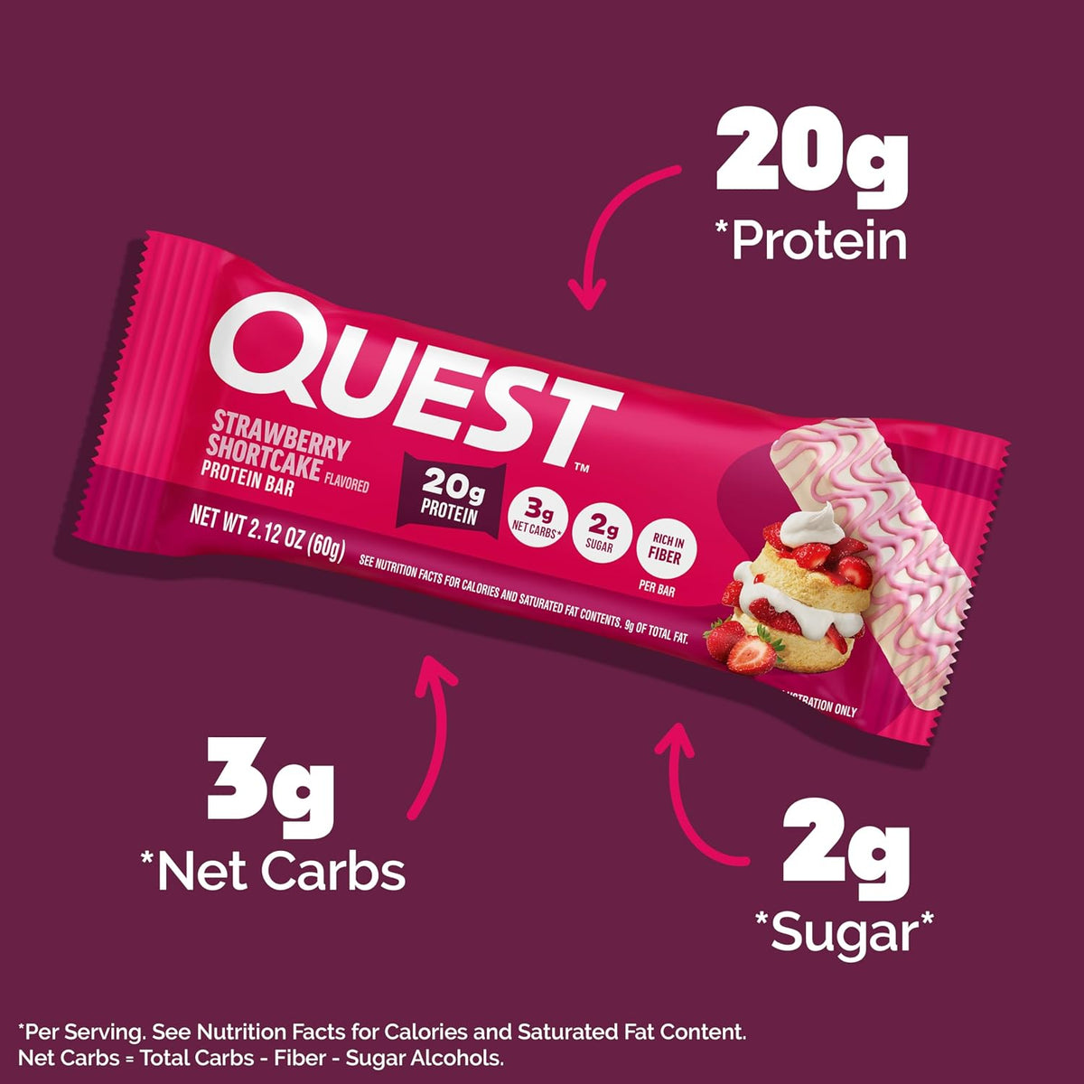 Quest Nutrition Barras de proteínas, pastel de fresa, 0.71 onzas de...