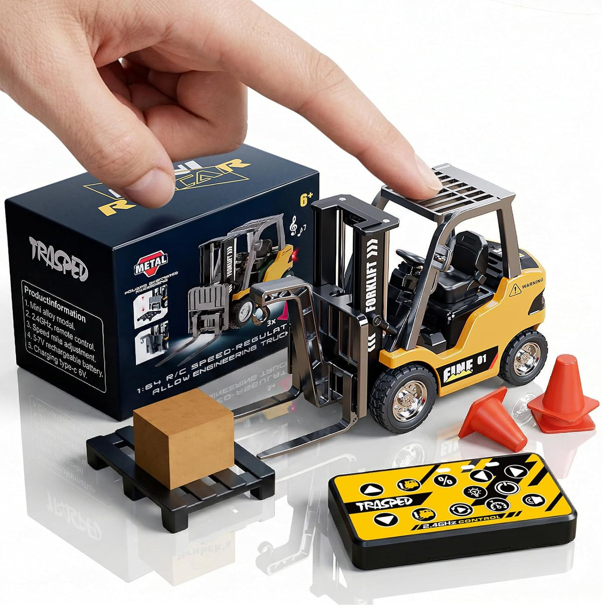TOPMVP 1\/64 MINI RC Carretilla elevadora de juguete, horquilla ele...