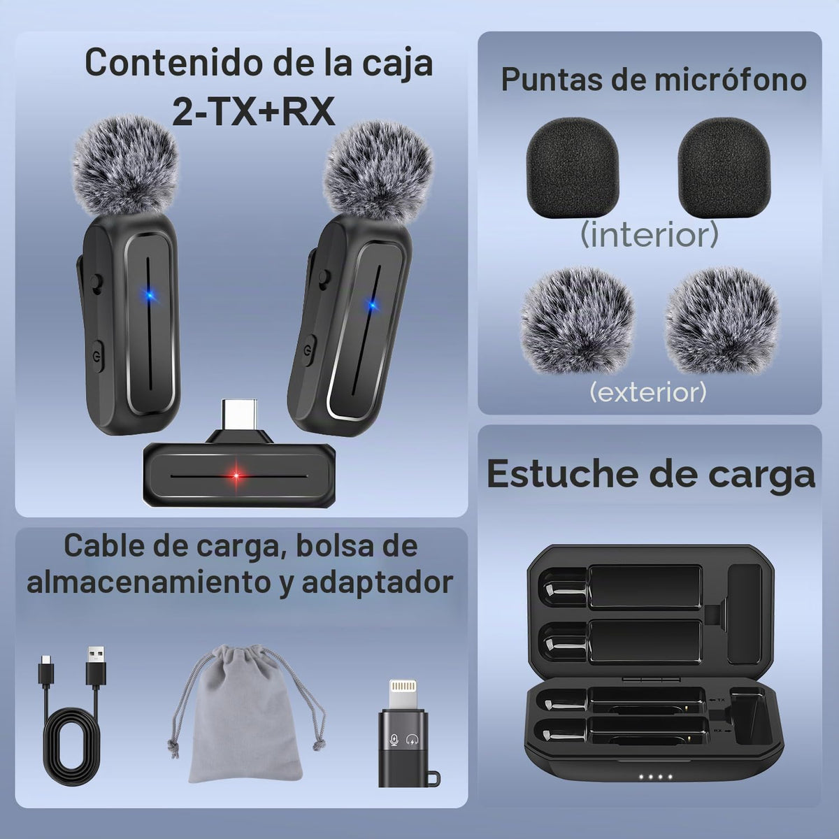 Mini micrófono inalámbrico Lavalier para iPhone, Android con estuch...