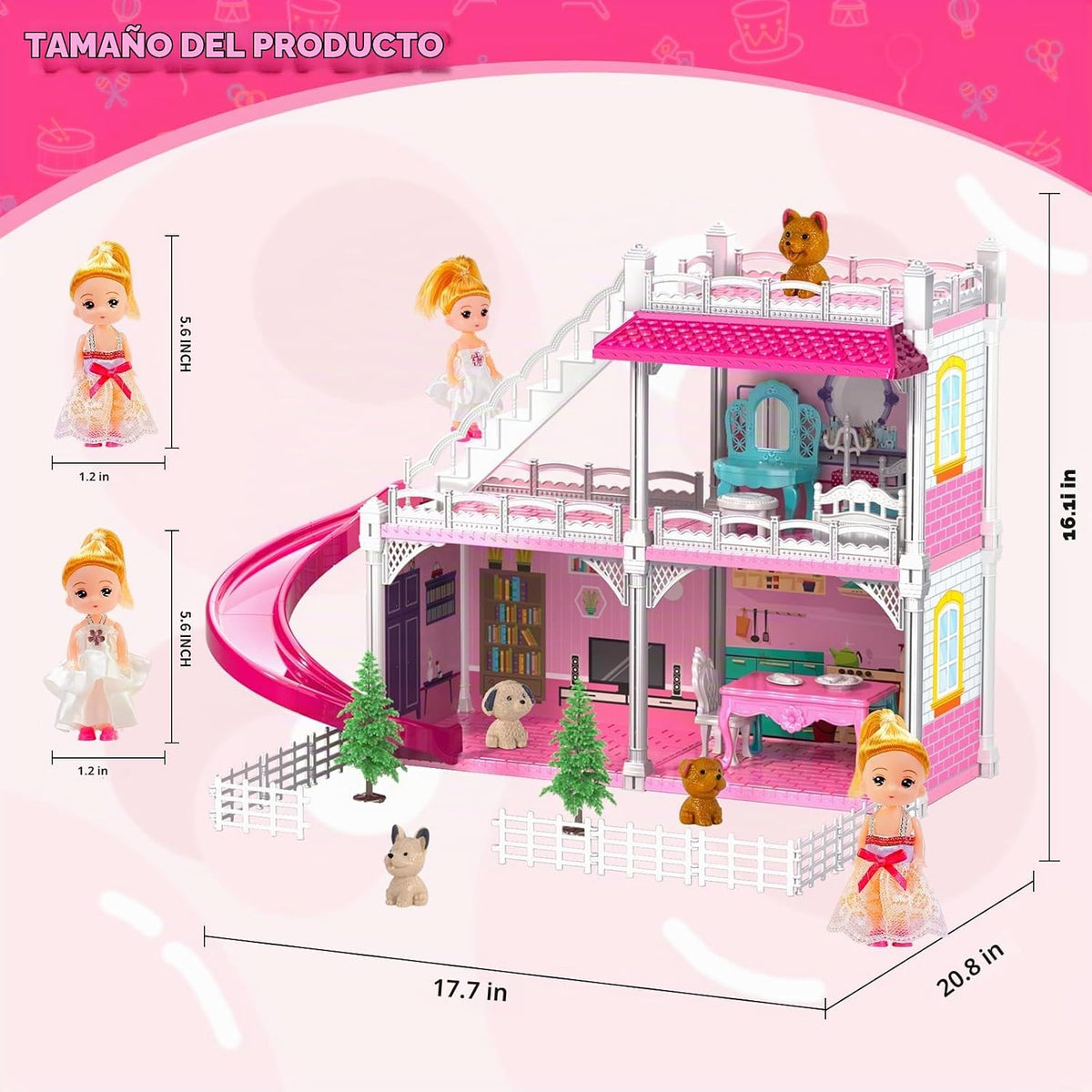 Doloowee - Casa de muñecas DIY de 2 pisos con 3 habitaciones, masco...