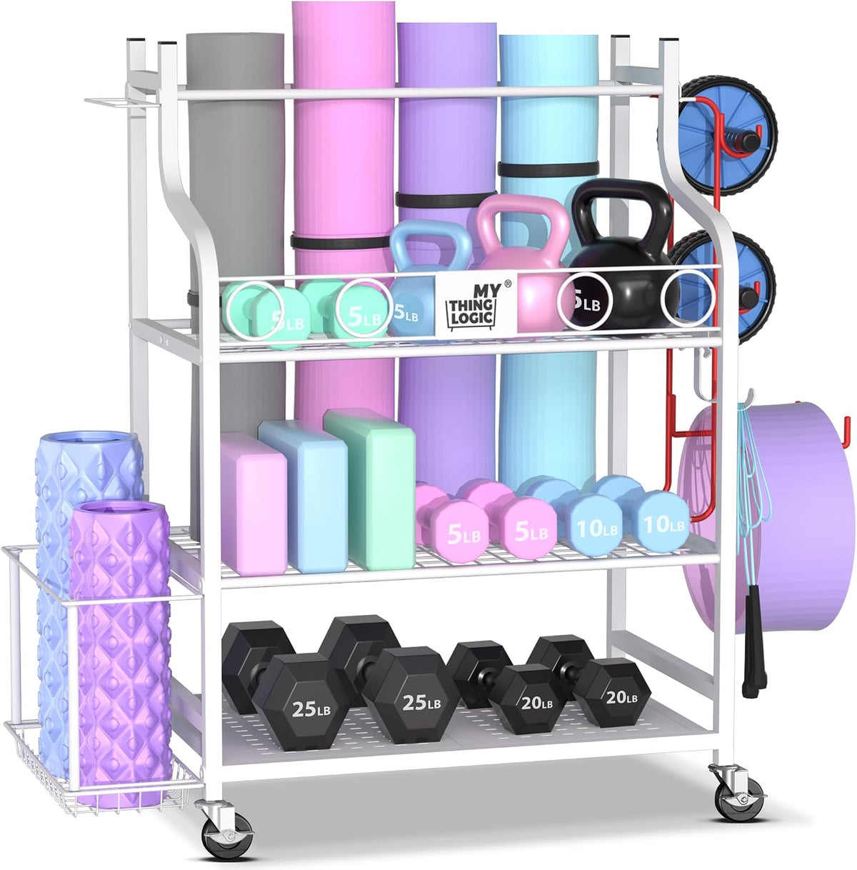 Mythinglogic Estante de gimnasio en casa para mancuernas, esterilla...