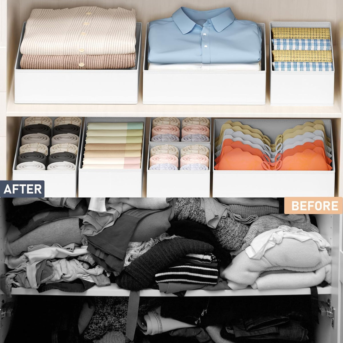 DIMJ Organizador de cajones para almacenamiento de ropa, paquete de...