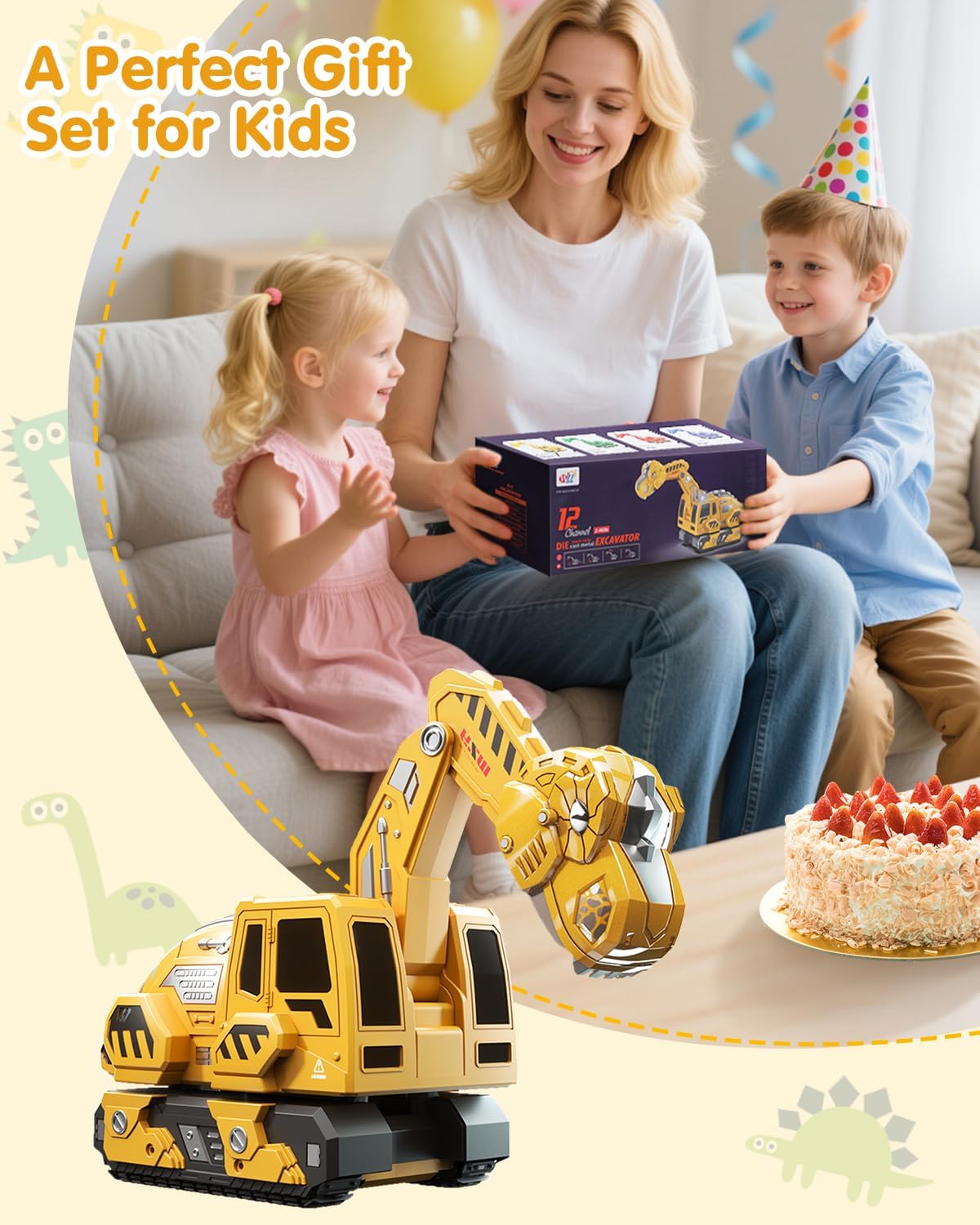 Humzo Excavadora a control remoto para niños de 4 a 7 años, camione...