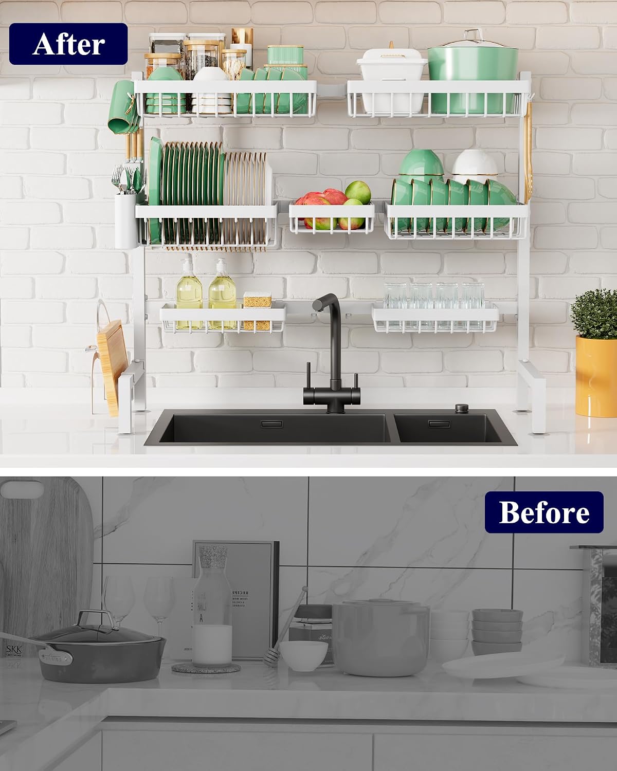Kitsure Escurridor de platos ajustable sobre el fregadero, 31.5 - 3...