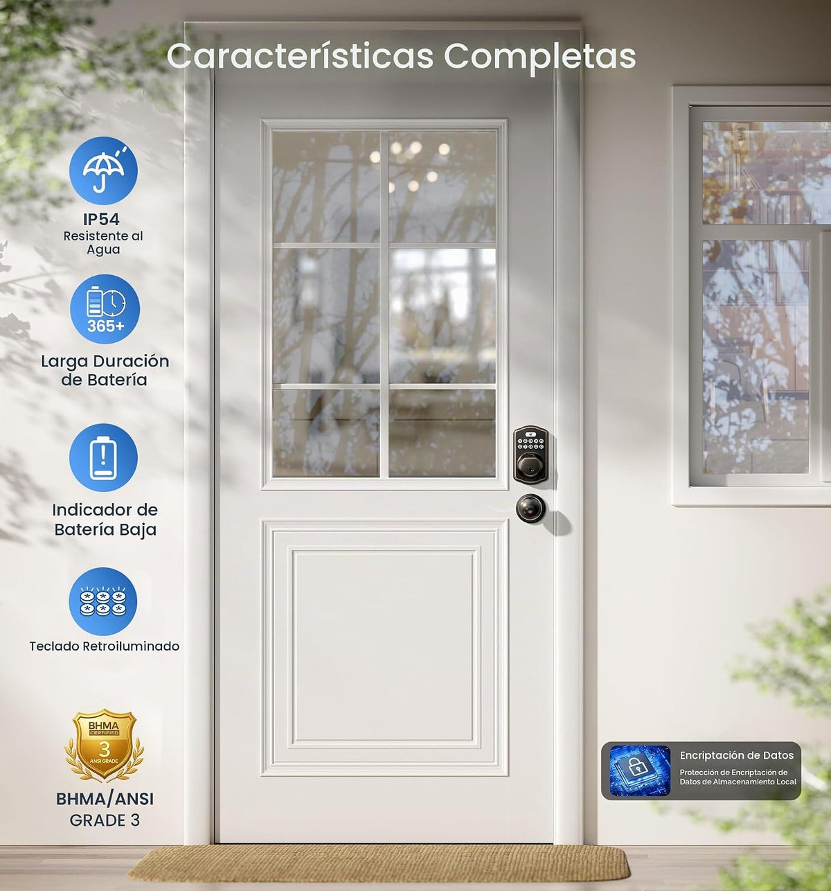 Veise Cerradura de puerta con huellas dactilares con 2 perillas - C...