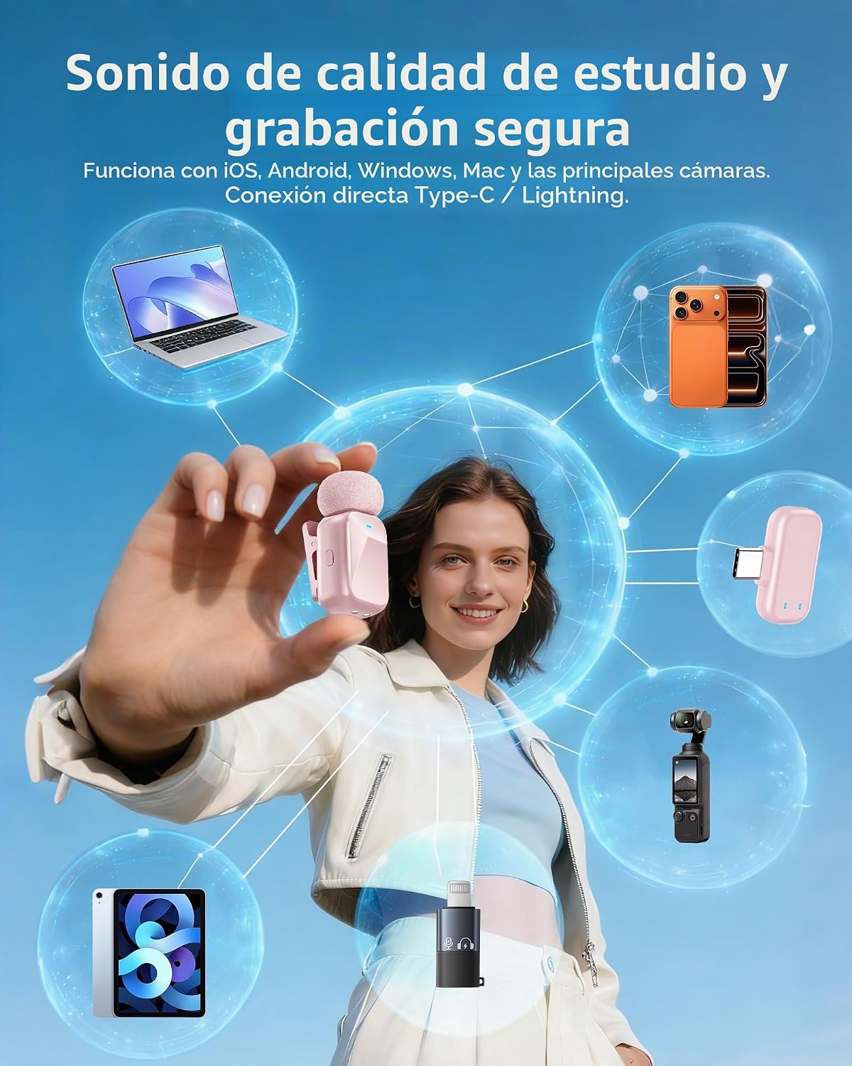 Blinfada Mini 2 micrófonos inalámbricos Lavalier para iPhone 16\/17...