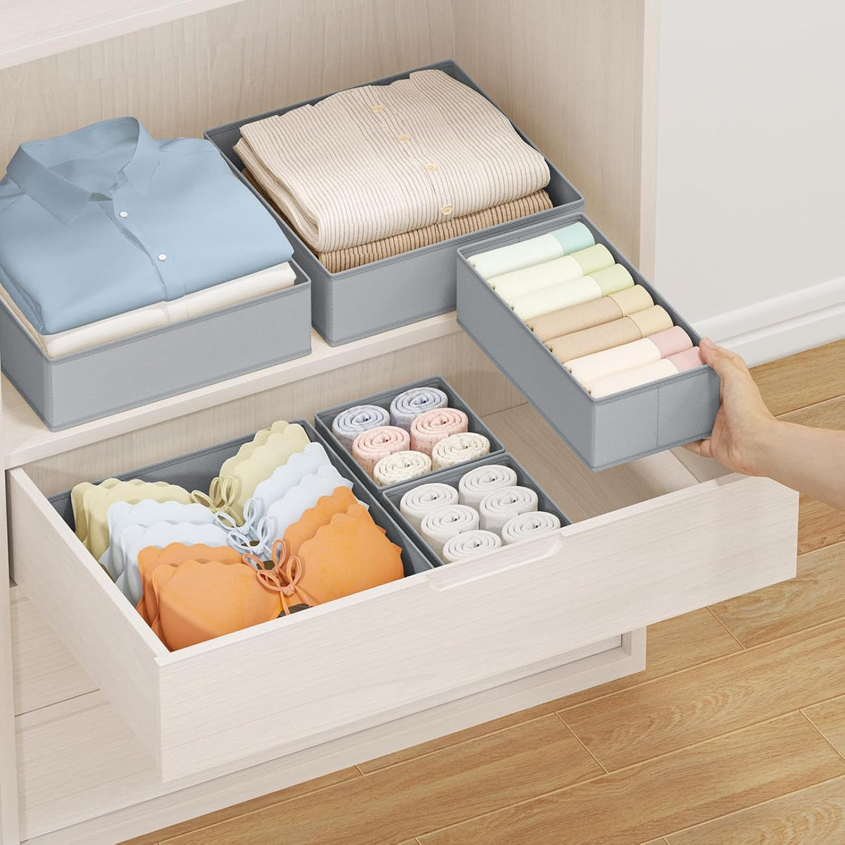 DIMJ Organizador de cajones para almacenamiento de ropa, paquete de...