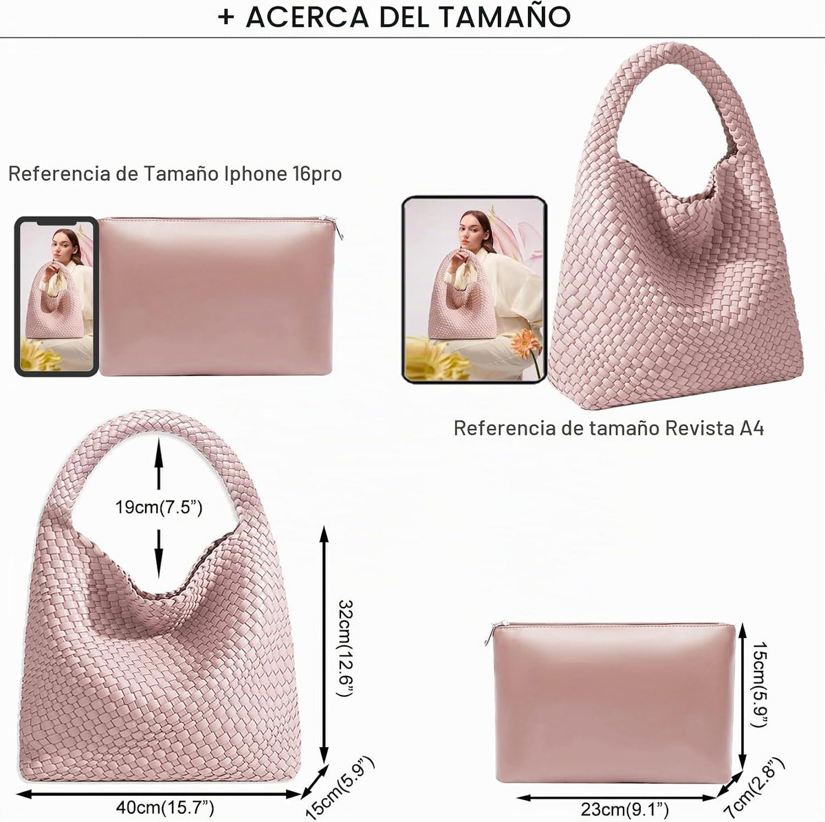 Bolso de mano de mujer con asa superior de cuero vegano tejido a ma...