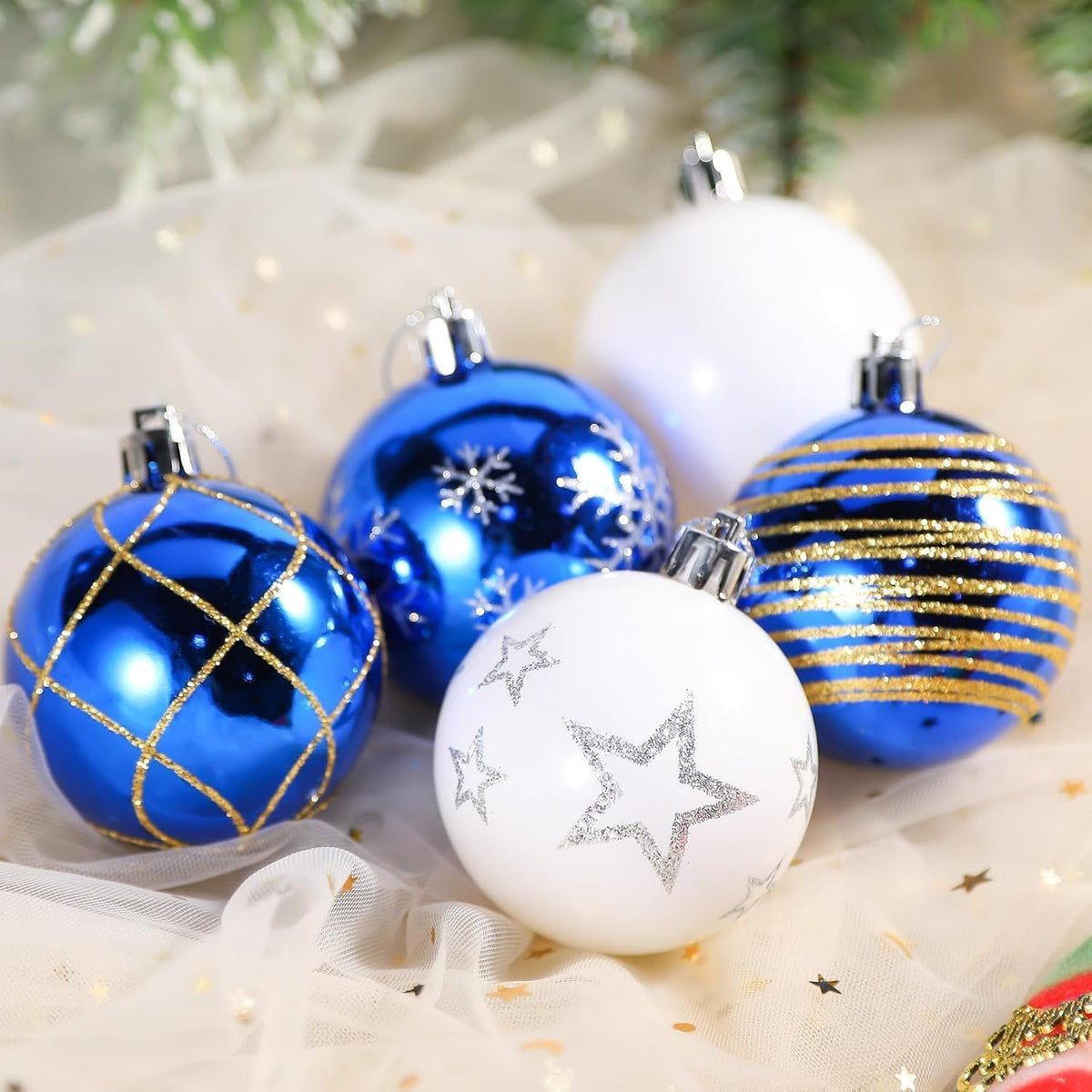 SHareconn 30 bolas de árbol de Navidad de 2.36 pulgadas, adornos az...