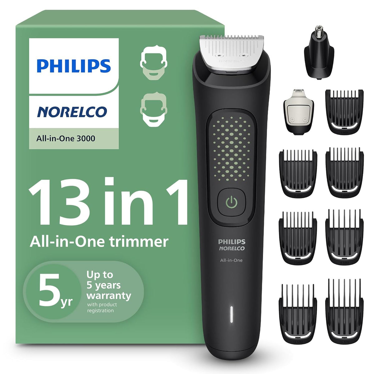 Philips Norelco All-in-One 3000 Recortadora 13 en 1, Rostro y Cabel...