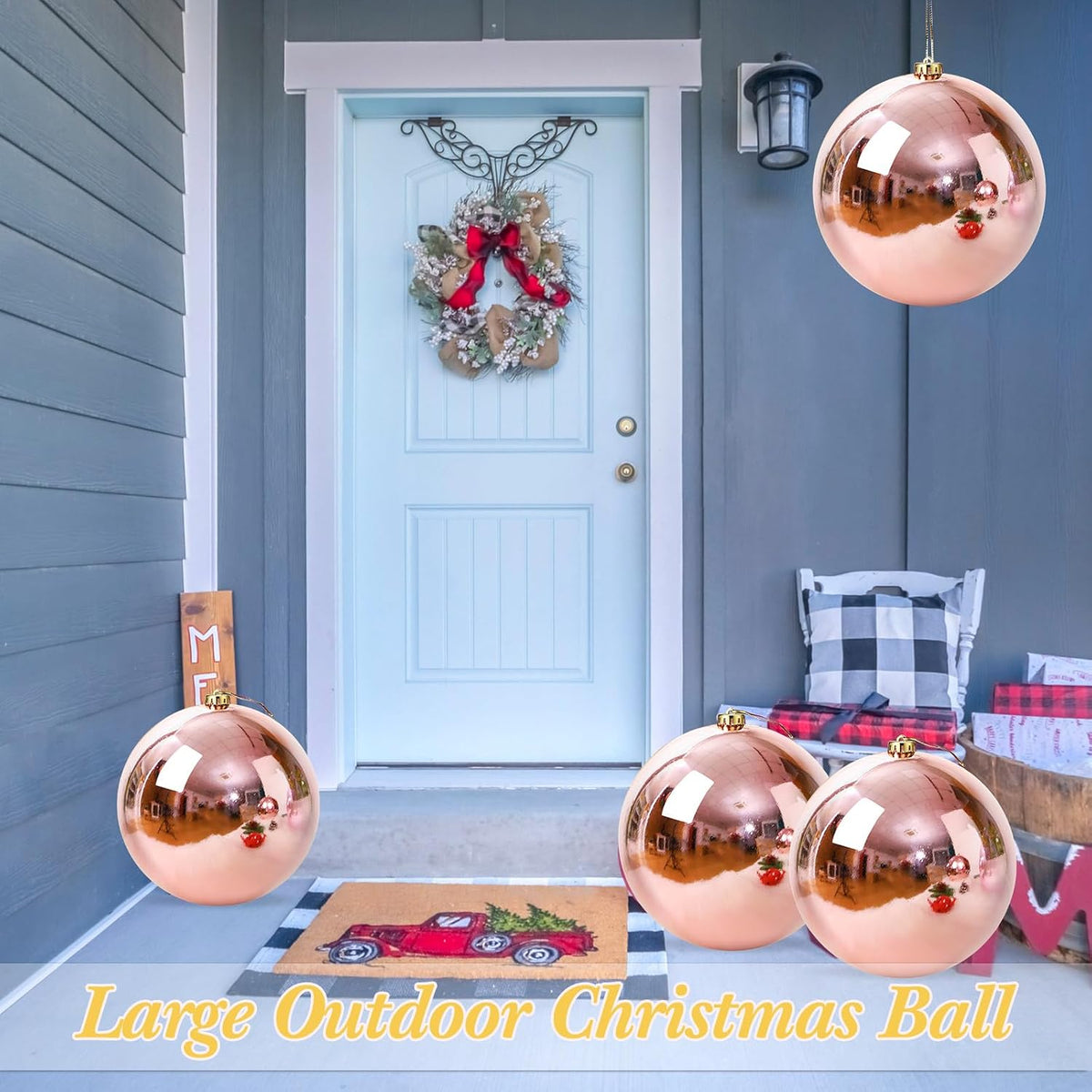 Zubebe - 4 bolas de adornos de Navidad grandes de 8 pulgadas de oro...